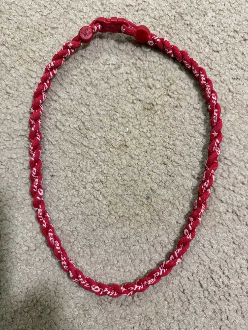 Phiten Red White Braided Titanium Sports Necklace 23” Baseball Athletic